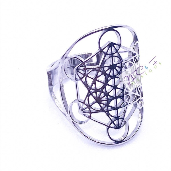ARCHANGEL Metatron MERKABA Adjustable Ring Stainless Steel, Hollow, Sacred Geometry Symbol, Yoga jewelry, Spiritual Jewelry