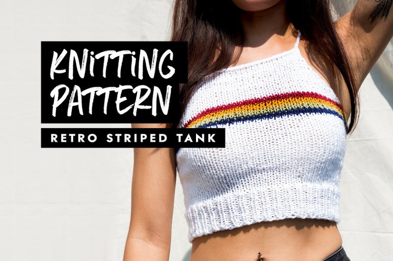Knitting Pattern Retro Striped Tank Knit Crop Top Knit Top Pattern image 1