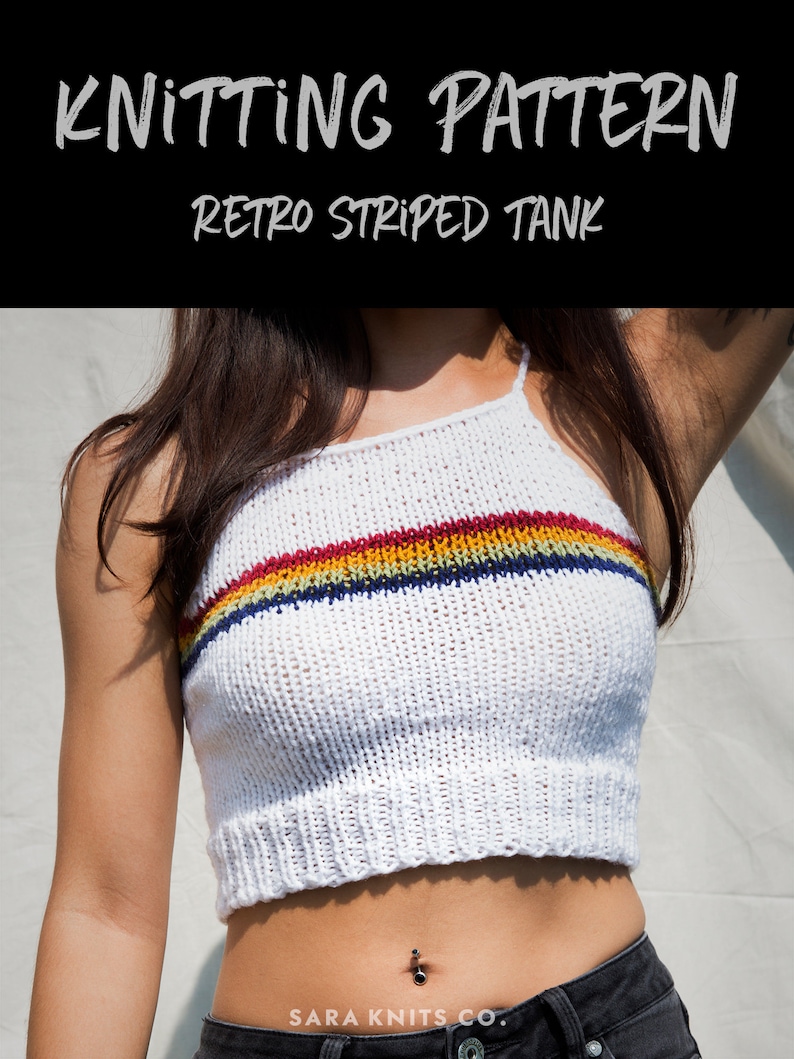 Knitting Pattern Retro Striped Tank Knit Crop Top Knit Top Pattern image 6