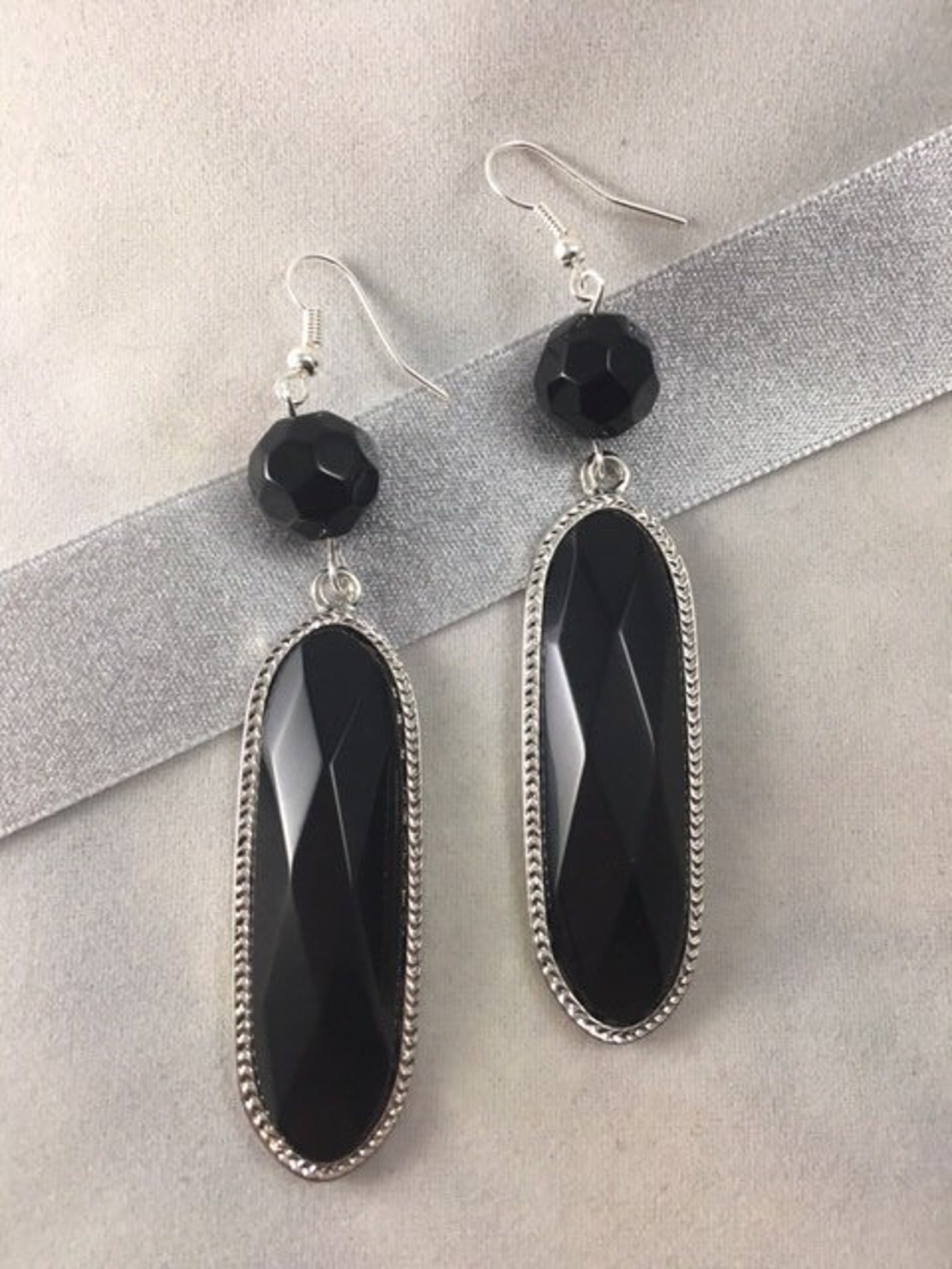 Black and Silver Reversible Drop Earrings | Etsy