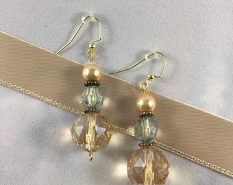Tan and Blue Gold Drop Earrings