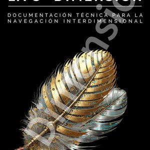 Könnte beinhalten: Ein Buchcover mit dem Titel MANUAL DE A BORDO HACIA LA 5a DIMENSIÓN DOCUMENTACIÓN TÉCNICA PARA LA NAVEGACIÓN INTERDIMENSIONAL von MIRIAM MUELLER. Es zeigt eine große, detaillierte mechanische Feder mit goldenen und silbernen Elementen.