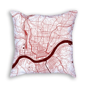 Cincinnati Ohio City Street Map Throw Pillow Red