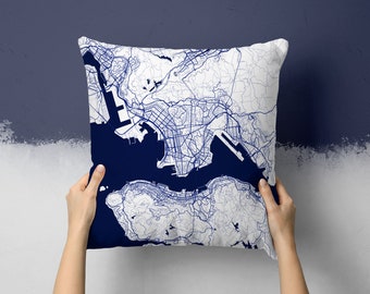 Hong Kong China Street Map Throw Pillow