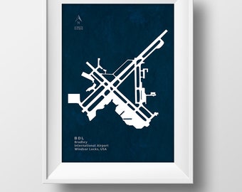 BDL Bradley International Airport in Windsor Locks Connecticut USA Runway Silhouette Modern Wall Art, BDL Airport Poster, Bradley Airport
