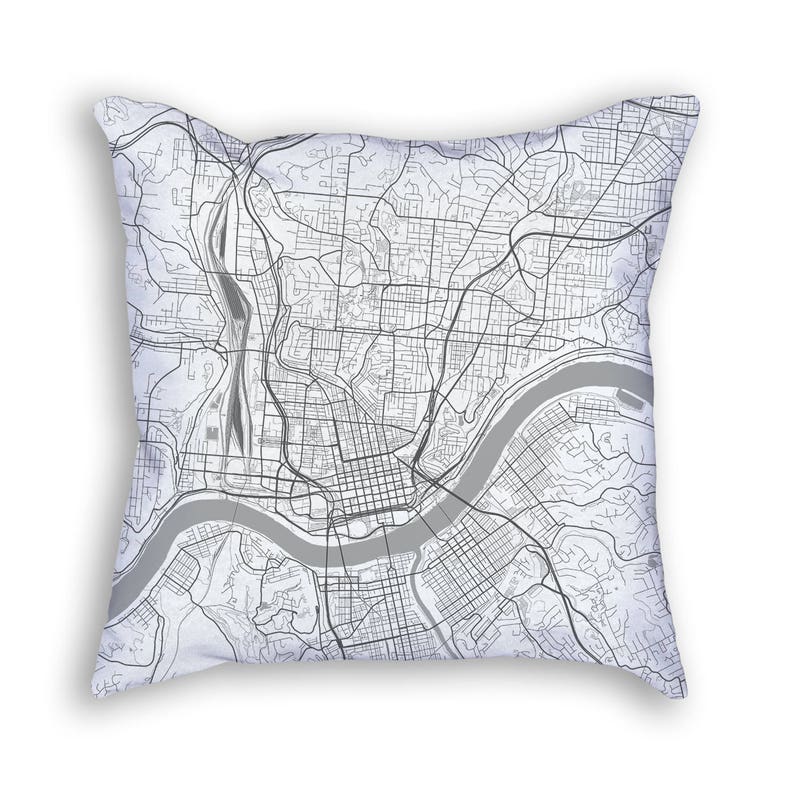 Cincinnati Ohio City Street Map Throw Pillow Gray