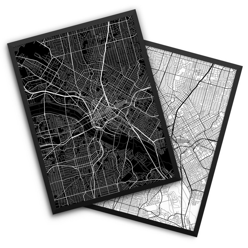 Dallas City Street Map Texas Usa Modern Art Print Office Decor Home Gift Man Cave