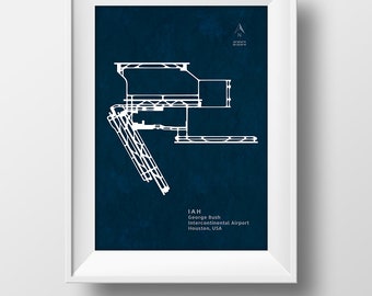 IAH George Bush Intercontinental Airport in Houston Texas USA Runway Silhouette Modern Wall Art