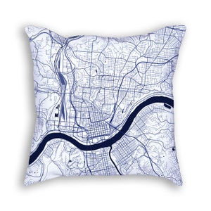 Cincinnati Ohio City Street Map Throw Pillow Dark Blue