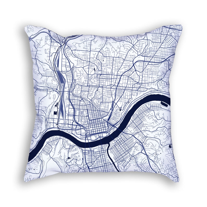 Cincinnati Ohio City Street Map Throw Pillow Dark Blue