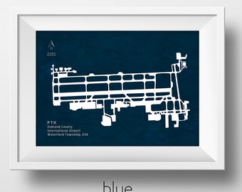 PTK Oakland County International Airport in Waterford Township Michigan USA Runway Silhouette Modern Wall Art