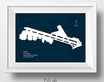 SAN San Diego International Airport in San Diego California USA Runway Silhouette Modern Wall Art