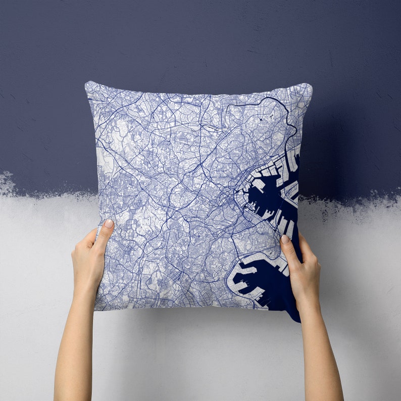 Yokohama Japan City Street Map Throw Pillow