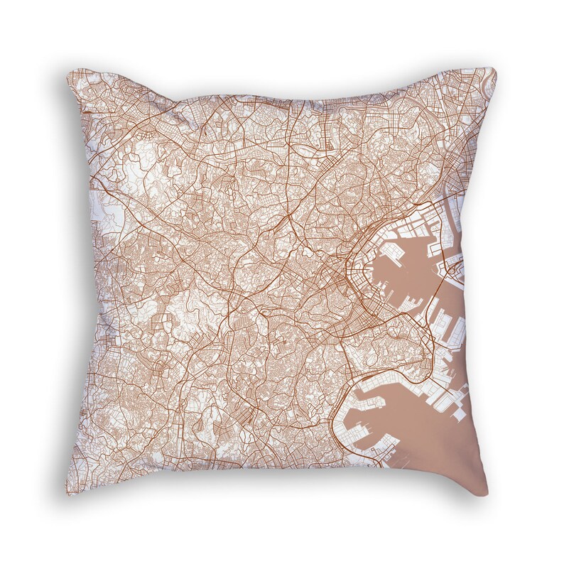 Yokohama Japan City Street Map Throw Pillow