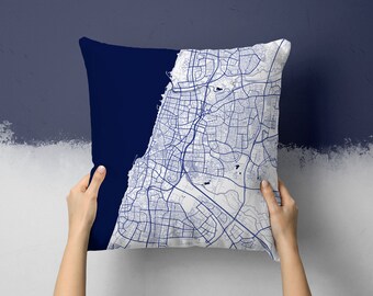 Tel Aviv-Yafo Israel City Street Map Throw Pillow