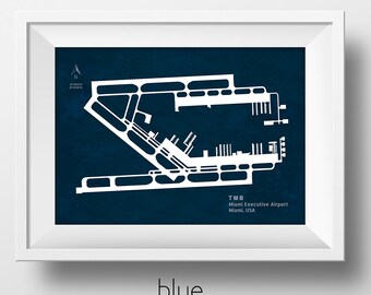 TMB Miami Executive Airport in Miami Florida USA Runway Silhouette Modern Wall Art, TMB Airport, Miami Executive Airport, Miami Florida