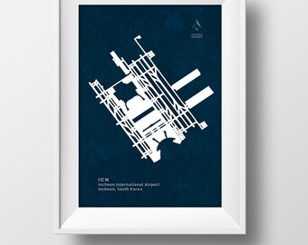 ICN Incheon International Airport in Incheon South Korea Runway Silhouette Modern Wall Art