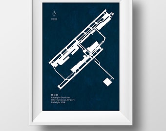 RDU Raleigh-Durham International Airport in Raleigh North Carolina USA Runway Silhouette Modern Wall Art, RDU Airport Poster, Raleigh,Durham