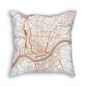 Cincinnati Ohio City Street Map Throw Pillow Copper