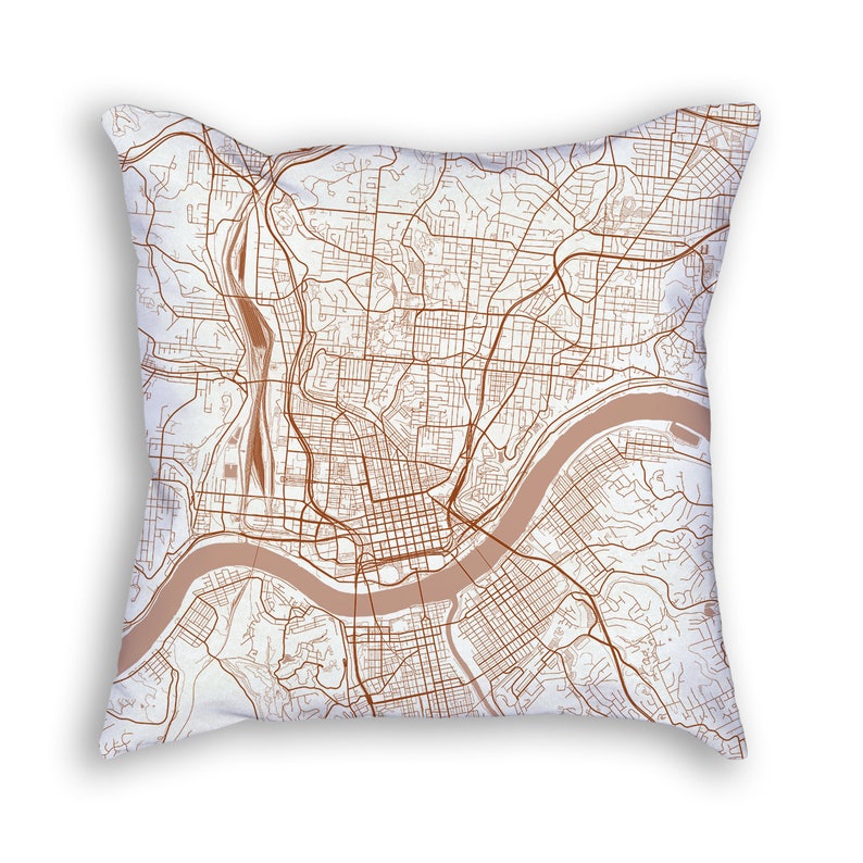 Cincinnati Ohio City Street Map Throw Pillow Copper