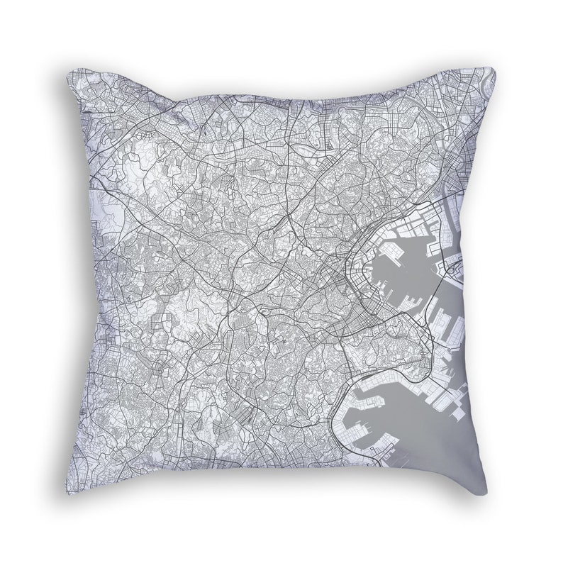 Yokohama Japan City Street Map Throw Pillow
