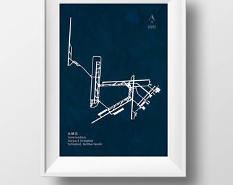 AMS Amsterdam Airport Schiphol in Schiphol Netherlands Runway Silhouette Modern Wall Art, Amsterdam Airport, Amsterdam Netherlands, AMS