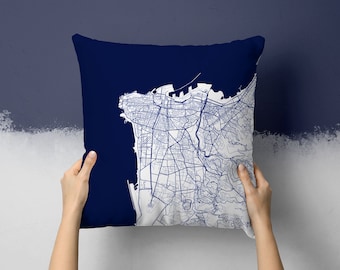 Beirut Lebanon City Street Map Throw Pillow