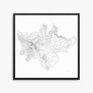 Gebroken top poster, gebroken top Oregon, gebroken top kaart kunst, gebroken top contourkaart, Oregon, gebroken top berg, woondecoratie, kantoordecor