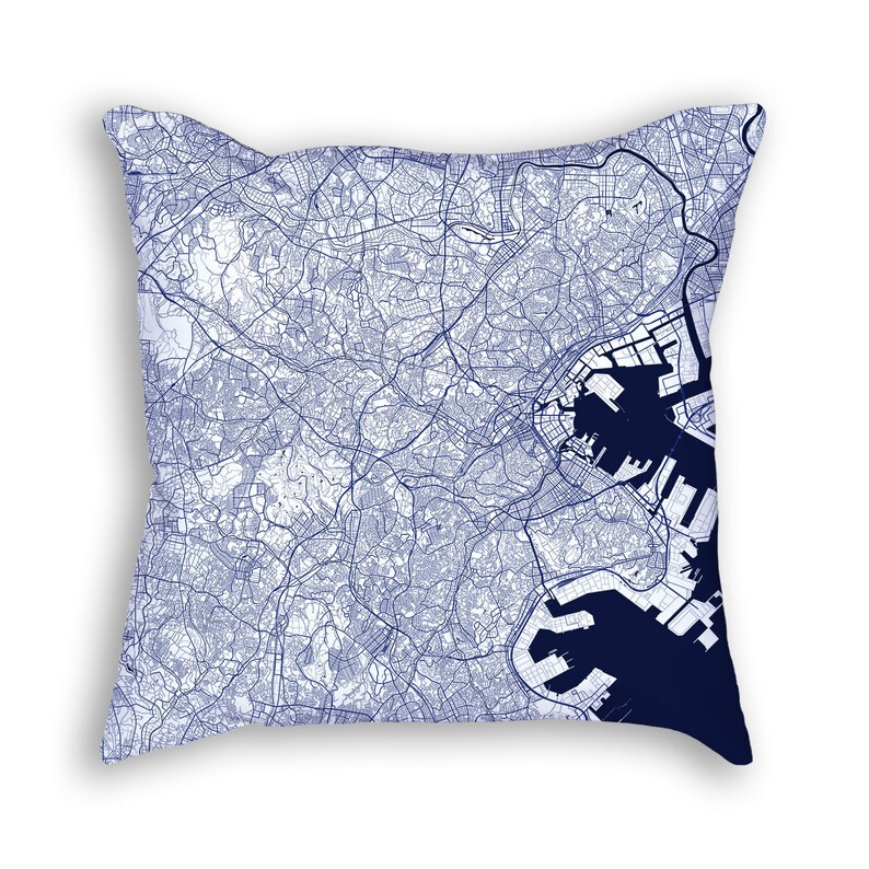 Yokohama Japan City Street Map Throw Pillow