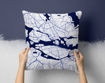 Stockholm Sweden City Street Map Throw Pillow