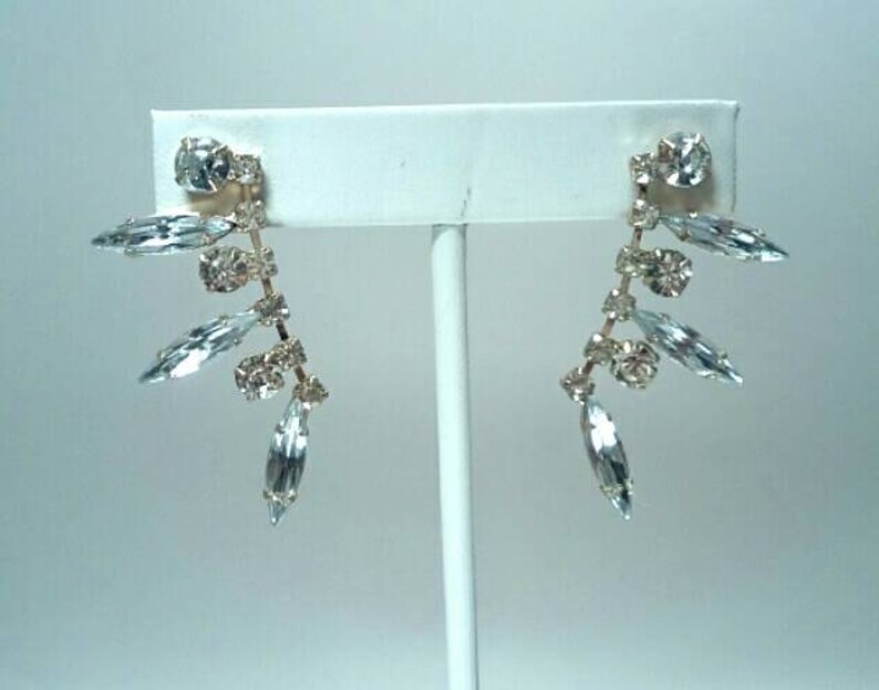 Vintage Rhinestone Dangling Pierced Earrings