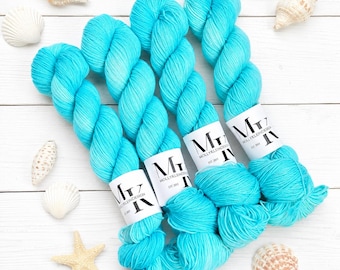 CARIBBEAN Hand Dyed Bright Blue Tonal Yarn! (Sock Fingering & DK Available)