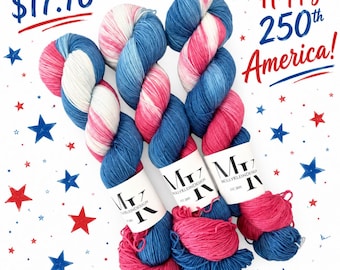 HAPPY 250th AMERICA!!!! Varigated Hand Dyed Fingering Sock or DK Weight!