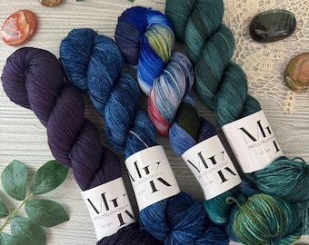 CLEARANCE Midnight Hour Set of 4 FADE Speckled and Tonal Hand Dyed Fingering Sock Yarn! One of a Kind Set