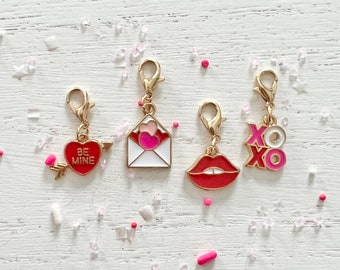 Be Mine VALENTINE Enamel and Gold Knitting Progress Keepers Set of 4