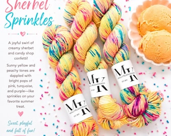 SHERBET SPRINKLE Hand Dyed Superwash Merino Wool Yarn! (DK and Sweet Sock Available)