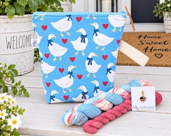 PORCH GOOSE 1990s Theme Hand Dyed Yarn 120g Sock Set, Zippered Project Bag, and Enamel Heart Progress Keeper Kit!