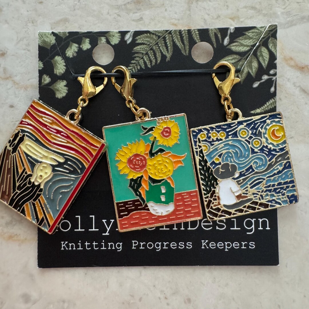 VAN GOGH Paintings Enamel and Gold Knitting Progress Keepers Set