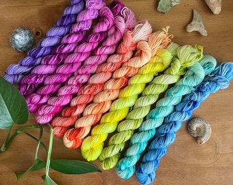 NEON BRIGHTS Speckled Mini Skein Set of 10 Hand Dyed Mini Skeins, 200 grams total!