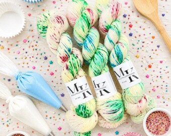 FUNFETTI Yellow Pink Blue Speckled Hand Dyed Fingering Sock Yarn!