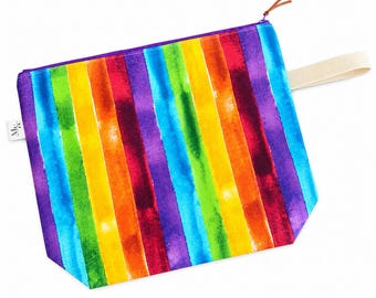 RAINBOW STRIPE Canvas XL Sweater Sized Zippered Project Bag!