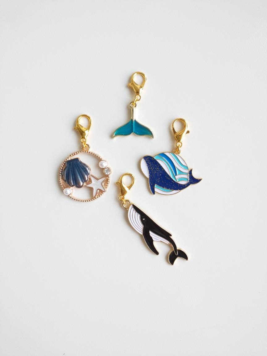 WHALE SONG Enamel and Gold Knitting Progress Keepers Set of 4!