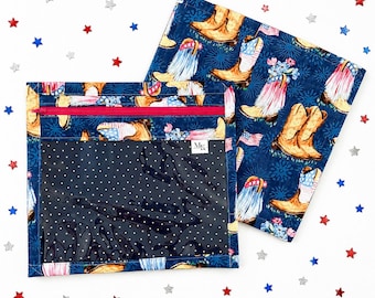 AMERICAN BOOTS Cross Stitch Project Bag! Zippered Top Vinyl Front See Through Stitching Pouch! Fits 8" Q Snap Frame!