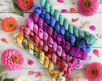 ZINNIAS Mini Skein Set of 6 Tonal and Speckled Mini Skeins!