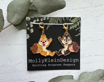 Chip & Dale Enamel and Gold Knitting Progress Keepers Set of 2