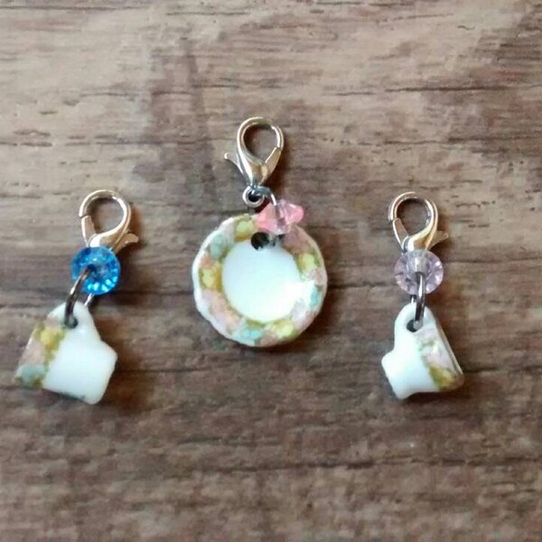 Teacup Set of 3 Progress Keepers Stitch Markers! Tea Cup Coffee Mug Porcelain Miniatures! Super Darling!