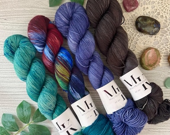 CLEARANCE Midnight Hour Set of 4 FADE Speckled and Tonal Hand Dyed Fingering Sock Yarn! One of a Kind Set