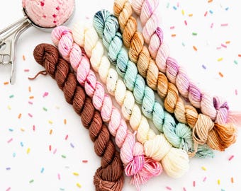 CLASSIC ICE CREAM Mini Skein Set of 6 Tonal and Speckled Mini Skeins!