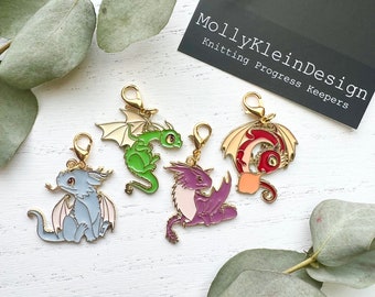 DRAGONS Enamel and Gold Knitting Progress Keepers Set of 4