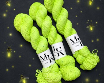 GLOW WORM Hand Dyed Fingering Sock Yarn Tonal Neon!